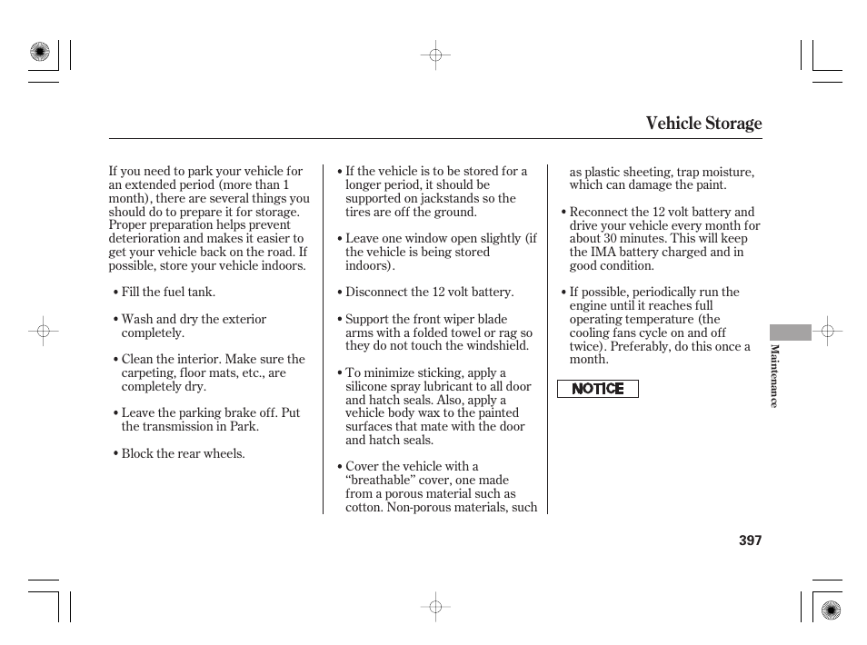 Vehicle storage | HONDA 2011 Insight User Manual | Page 403 / 466