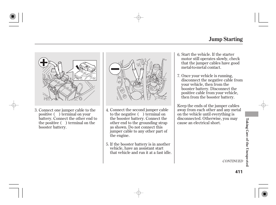 Jump starting | HONDA 2011 Insight User Manual | Page 417 / 466