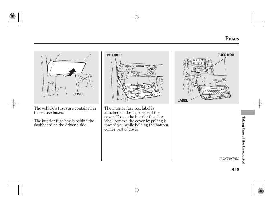 Fuses | HONDA 2011 Insight User Manual | Page 425 / 466