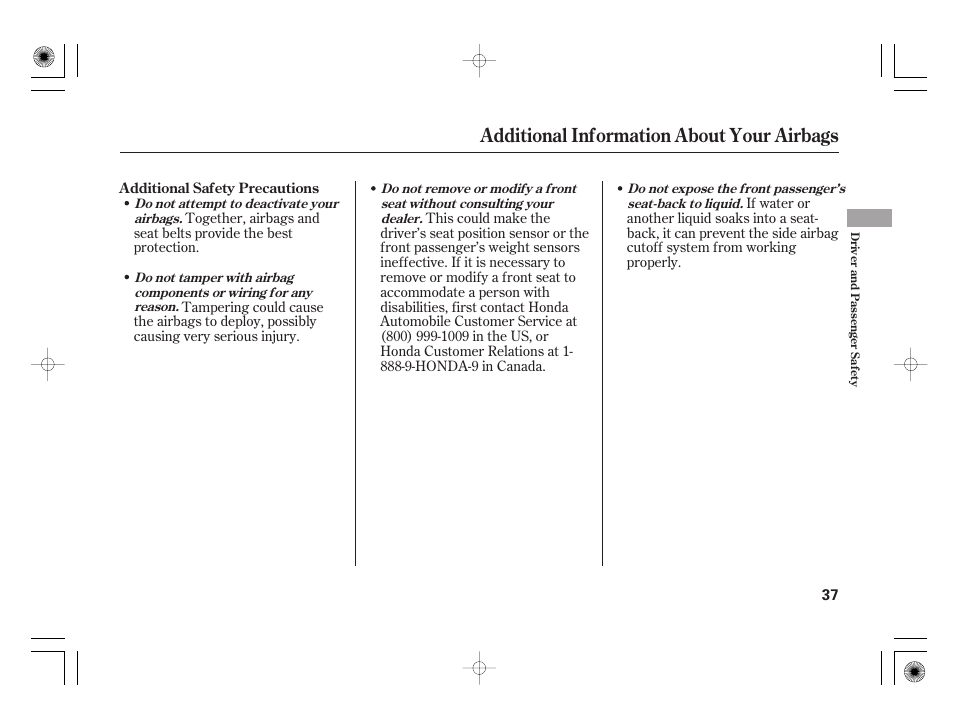 Additional information about your airbags | HONDA 2011 Insight User Manual | Page 43 / 466