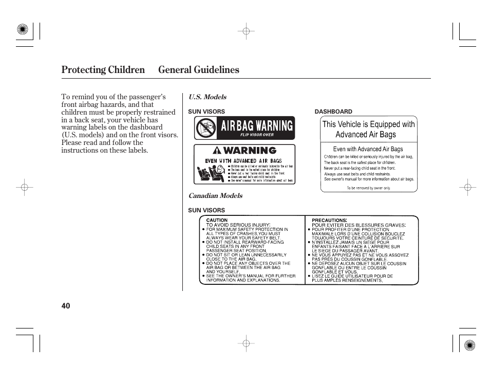 Protecting children general guidelines | HONDA 2011 Insight User Manual | Page 46 / 466