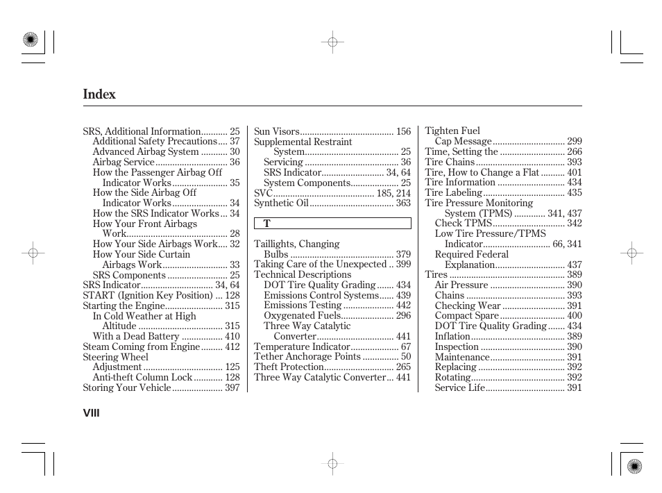 Index | HONDA 2011 Insight User Manual | Page 464 / 466