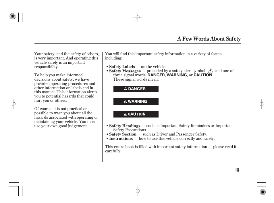 A few words about safety | HONDA 2011 Insight User Manual | Page 5 / 466