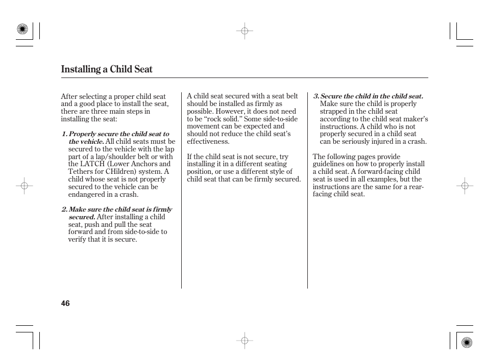 Installing a child seat | HONDA 2011 Insight User Manual | Page 52 / 466