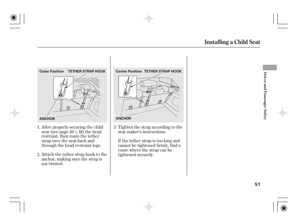 Installing a child seat | HONDA 2011 Insight User Manual | Page 57 / 466
