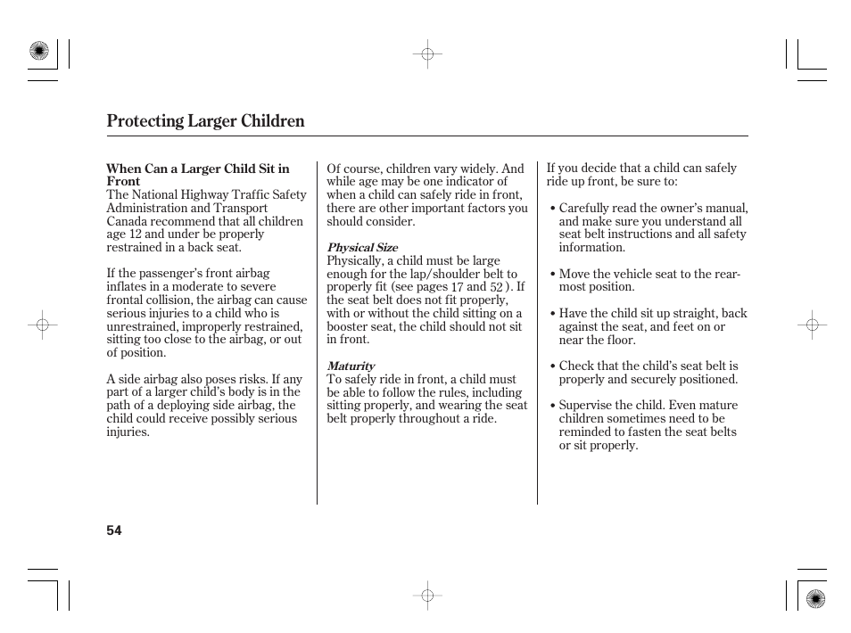 Protecting larger children | HONDA 2011 Insight User Manual | Page 60 / 466