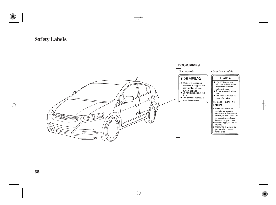 Safety labels | HONDA 2011 Insight User Manual | Page 64 / 466