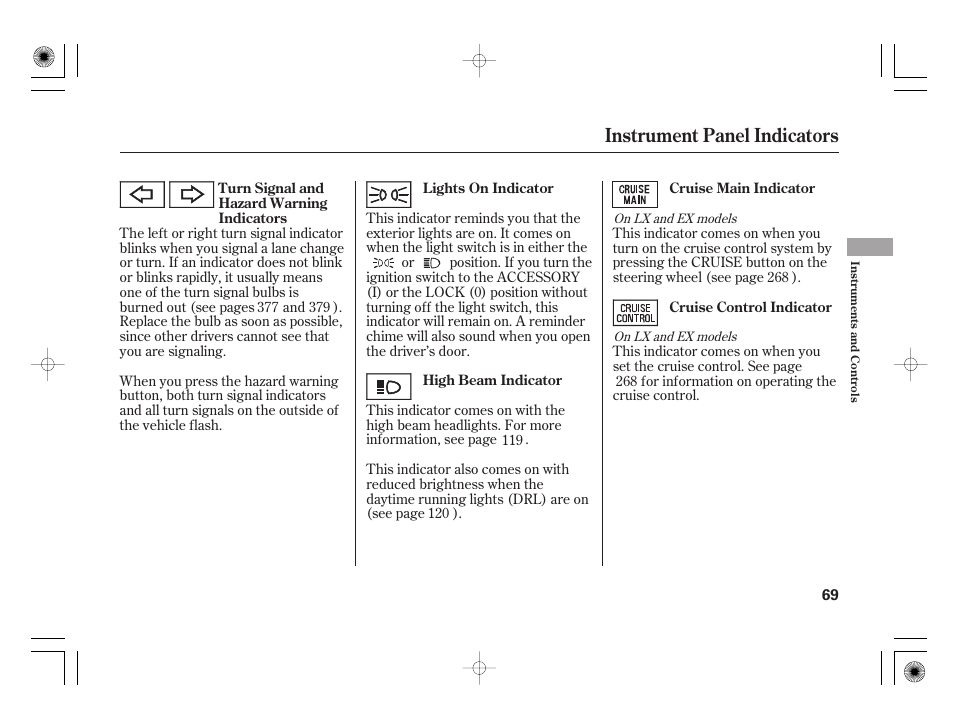Instrument panel indicators | HONDA 2011 Insight User Manual | Page 75 / 466