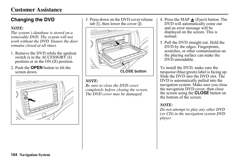 Customer assistance | HONDA 2011 Fit Navigation User Manual | Page 105 / 152
