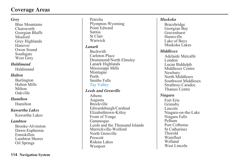 Coverage areas | HONDA 2011 Fit Navigation User Manual | Page 115 / 152
