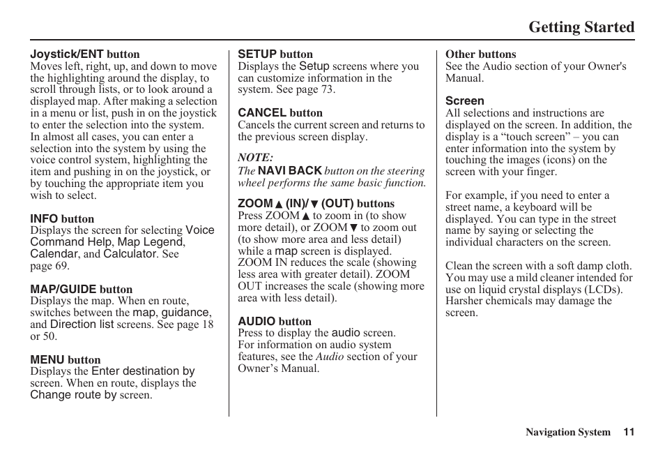 Getting started | HONDA 2011 Fit Navigation User Manual | Page 12 / 152