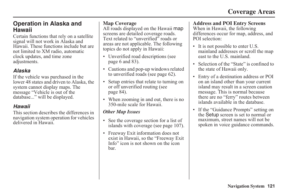 Coverage areas | HONDA 2011 Fit Navigation User Manual | Page 122 / 152