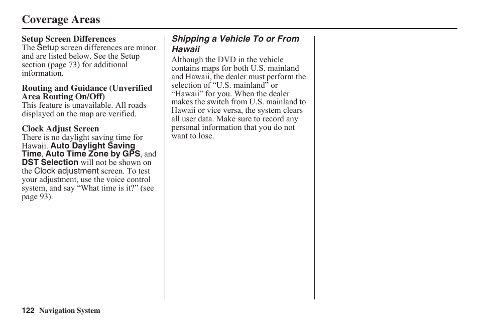 Coverage areas | HONDA 2011 Fit Navigation User Manual | Page 123 / 152