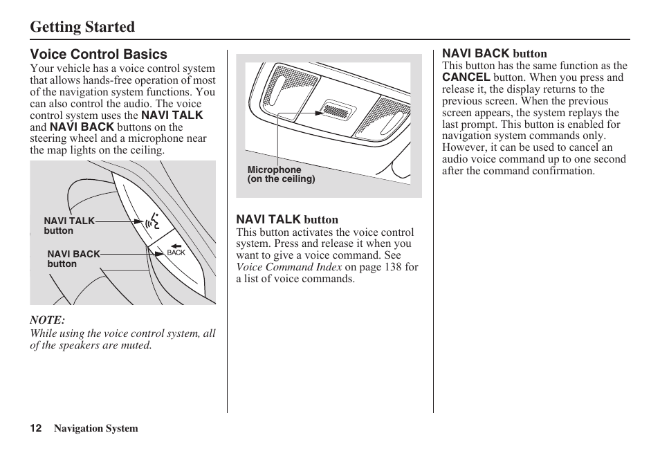 Getting started | HONDA 2011 Fit Navigation User Manual | Page 13 / 152