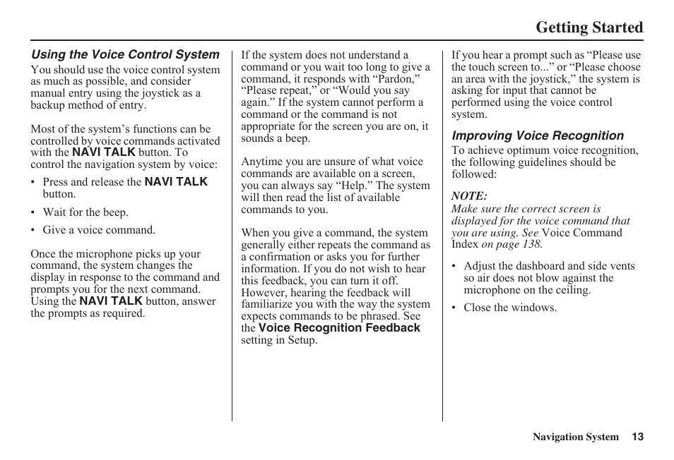 Getting started | HONDA 2011 Fit Navigation User Manual | Page 14 / 152