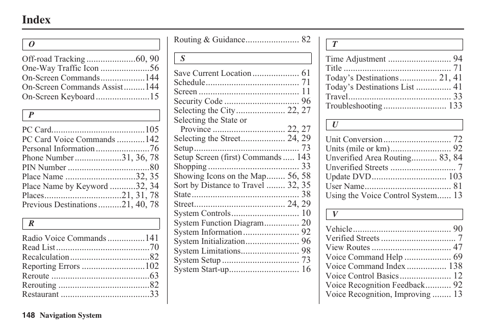 Index | HONDA 2011 Fit Navigation User Manual | Page 149 / 152