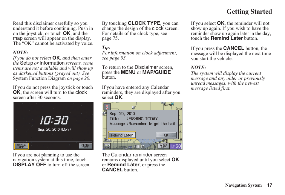Getting started | HONDA 2011 Fit Navigation User Manual | Page 18 / 152