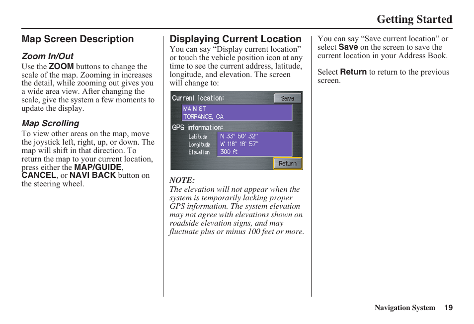Getting started | HONDA 2011 Fit Navigation User Manual | Page 20 / 152