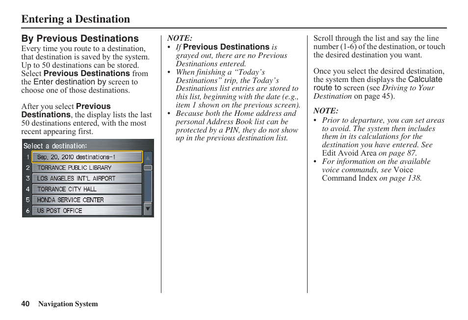 Entering a destination | HONDA 2011 Fit Navigation User Manual | Page 41 / 152