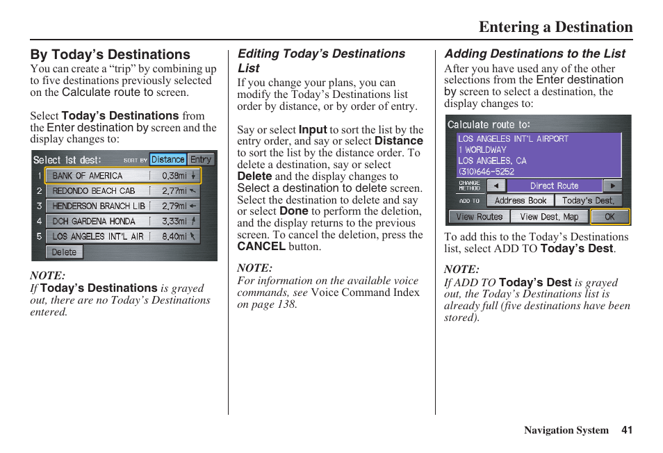 Entering a destination | HONDA 2011 Fit Navigation User Manual | Page 42 / 152