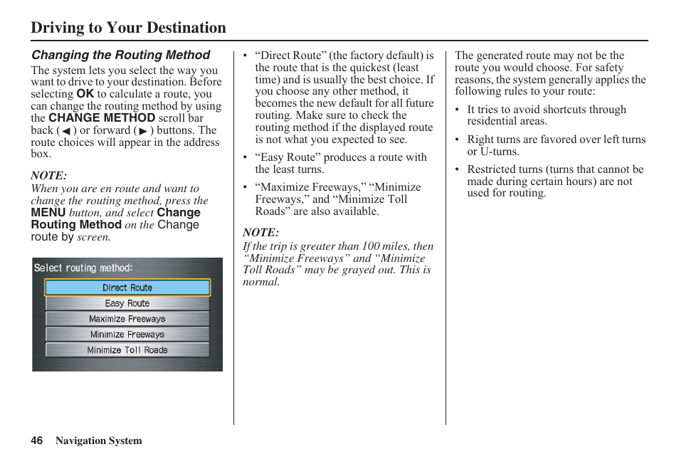 Driving to your destination | HONDA 2011 Fit Navigation User Manual | Page 47 / 152