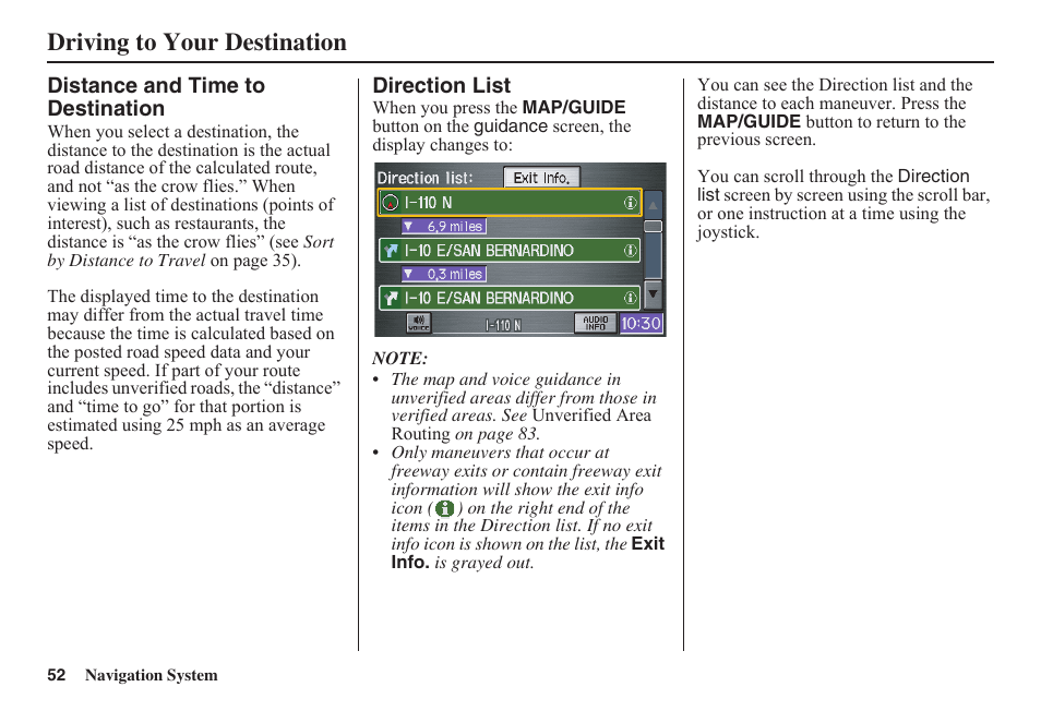 Driving to your destination | HONDA 2011 Fit Navigation User Manual | Page 53 / 152