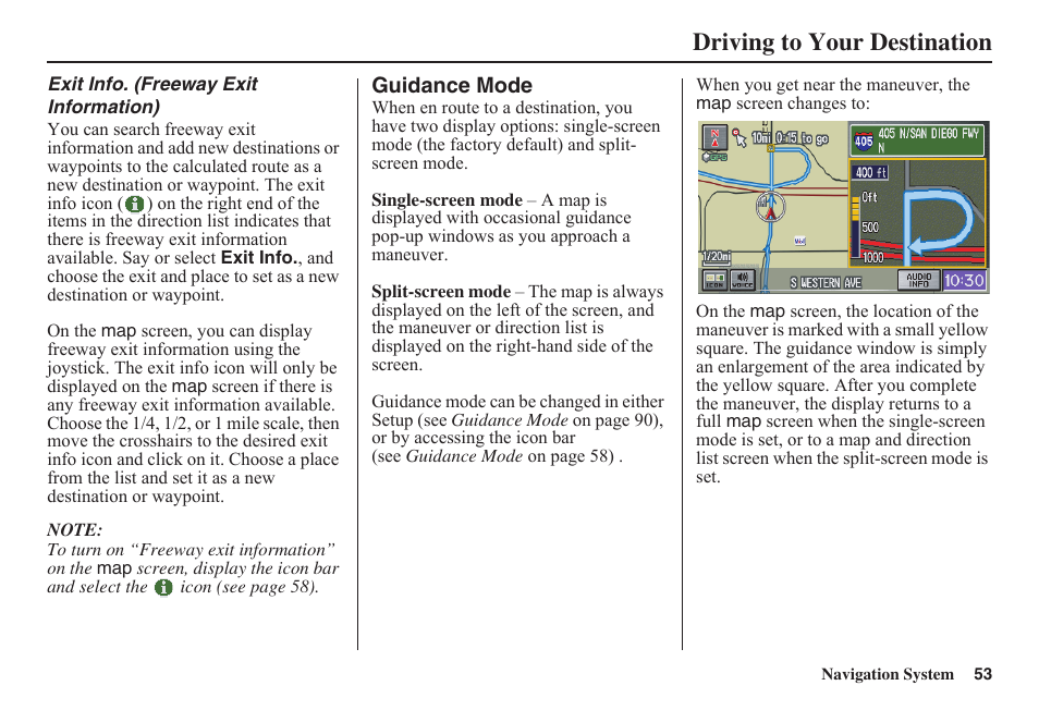 Driving to your destination | HONDA 2011 Fit Navigation User Manual | Page 54 / 152