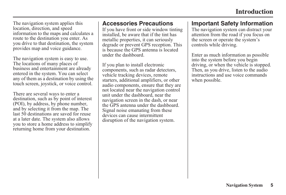 Introduction | HONDA 2011 Fit Navigation User Manual | Page 6 / 152