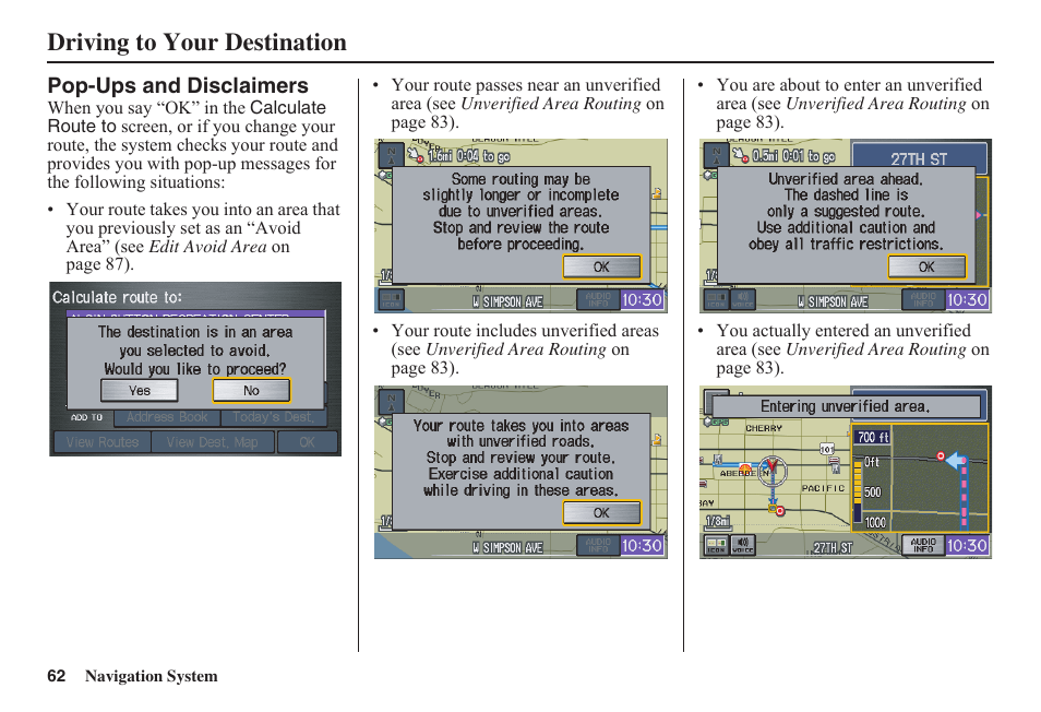 Driving to your destination | HONDA 2011 Fit Navigation User Manual | Page 63 / 152
