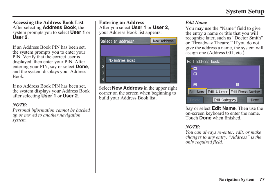System setup | HONDA 2011 Fit Navigation User Manual | Page 78 / 152