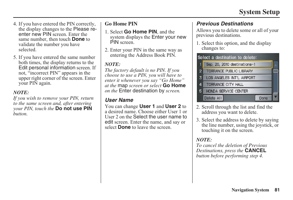 System setup | HONDA 2011 Fit Navigation User Manual | Page 82 / 152