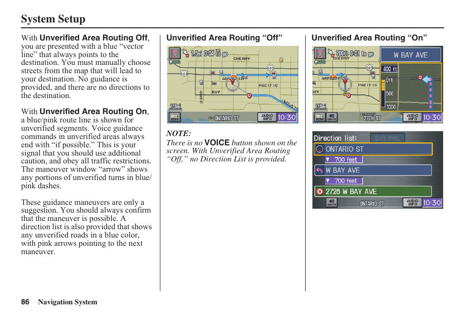System setup | HONDA 2011 Fit Navigation User Manual | Page 87 / 152