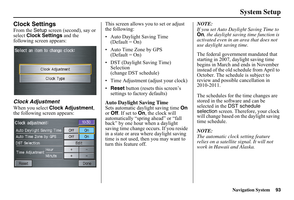 System setup | HONDA 2011 Fit Navigation User Manual | Page 94 / 152