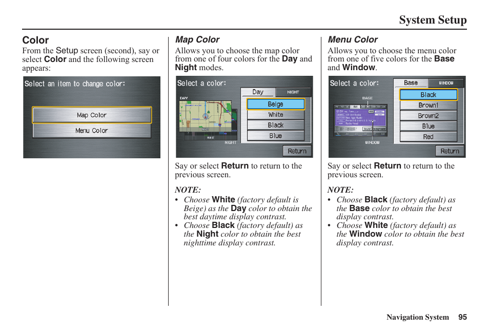 System setup | HONDA 2011 Fit Navigation User Manual | Page 96 / 152
