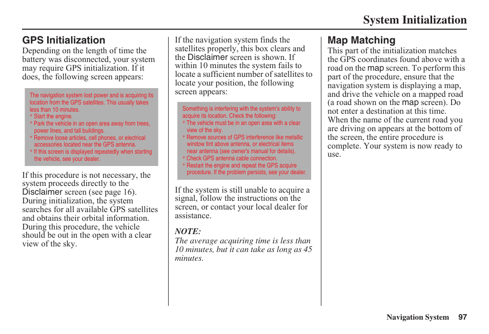 System initialization | HONDA 2011 Fit Navigation User Manual | Page 98 / 152
