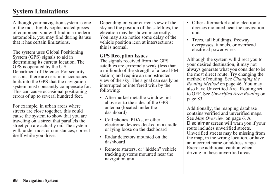 System limitations | HONDA 2011 Fit Navigation User Manual | Page 99 / 152