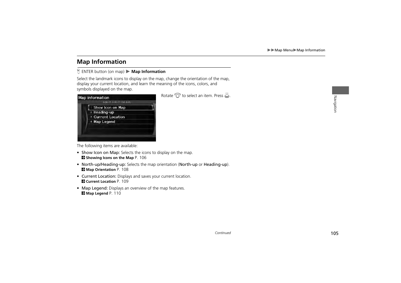 Map information, 2 map information, P. 105 | HONDA 2013 Odyssey Navigation User Manual | Page 107 / 267
