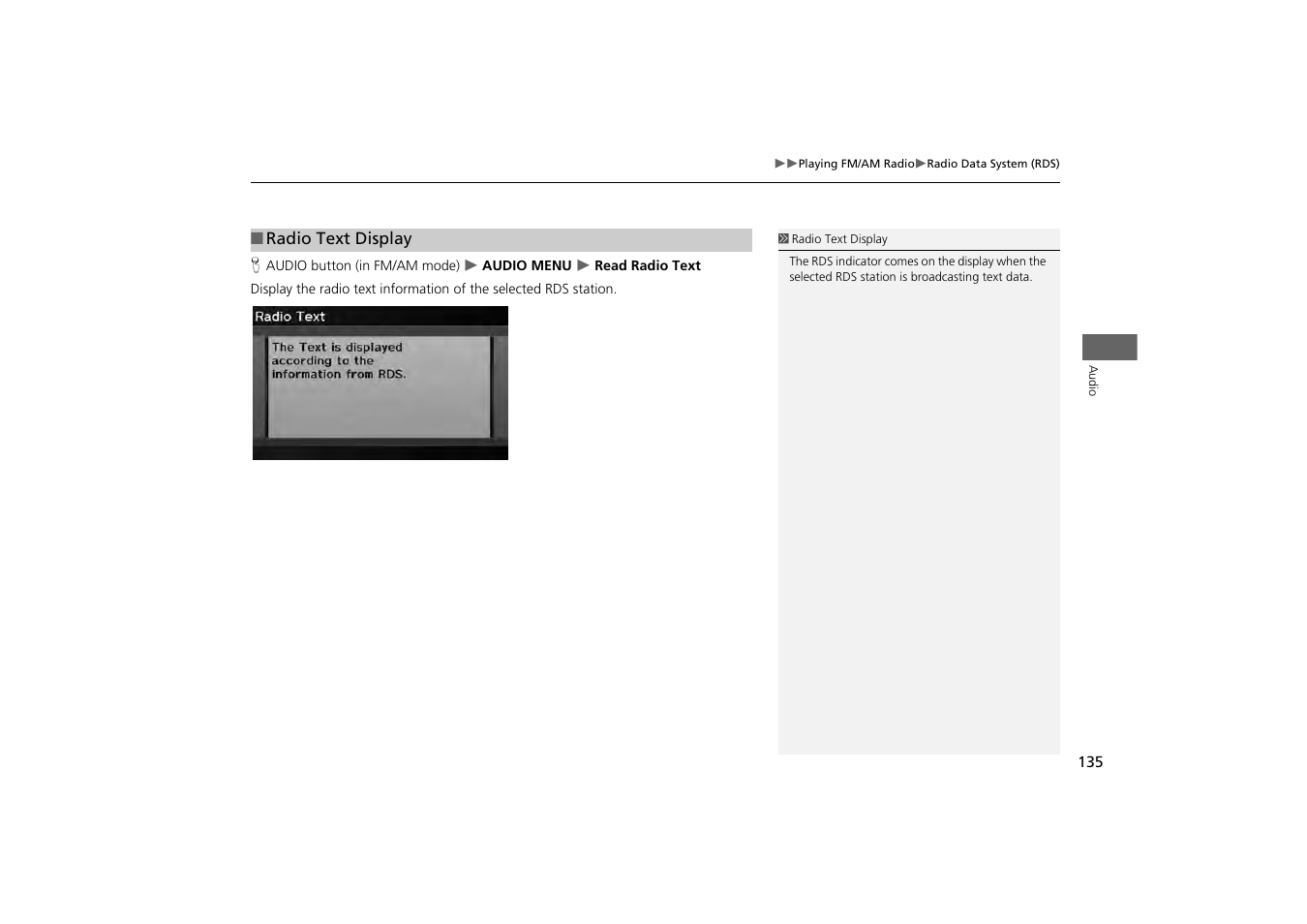 Station, 2 radio text display, P. 135 | HONDA 2013 Odyssey Navigation User Manual | Page 137 / 267