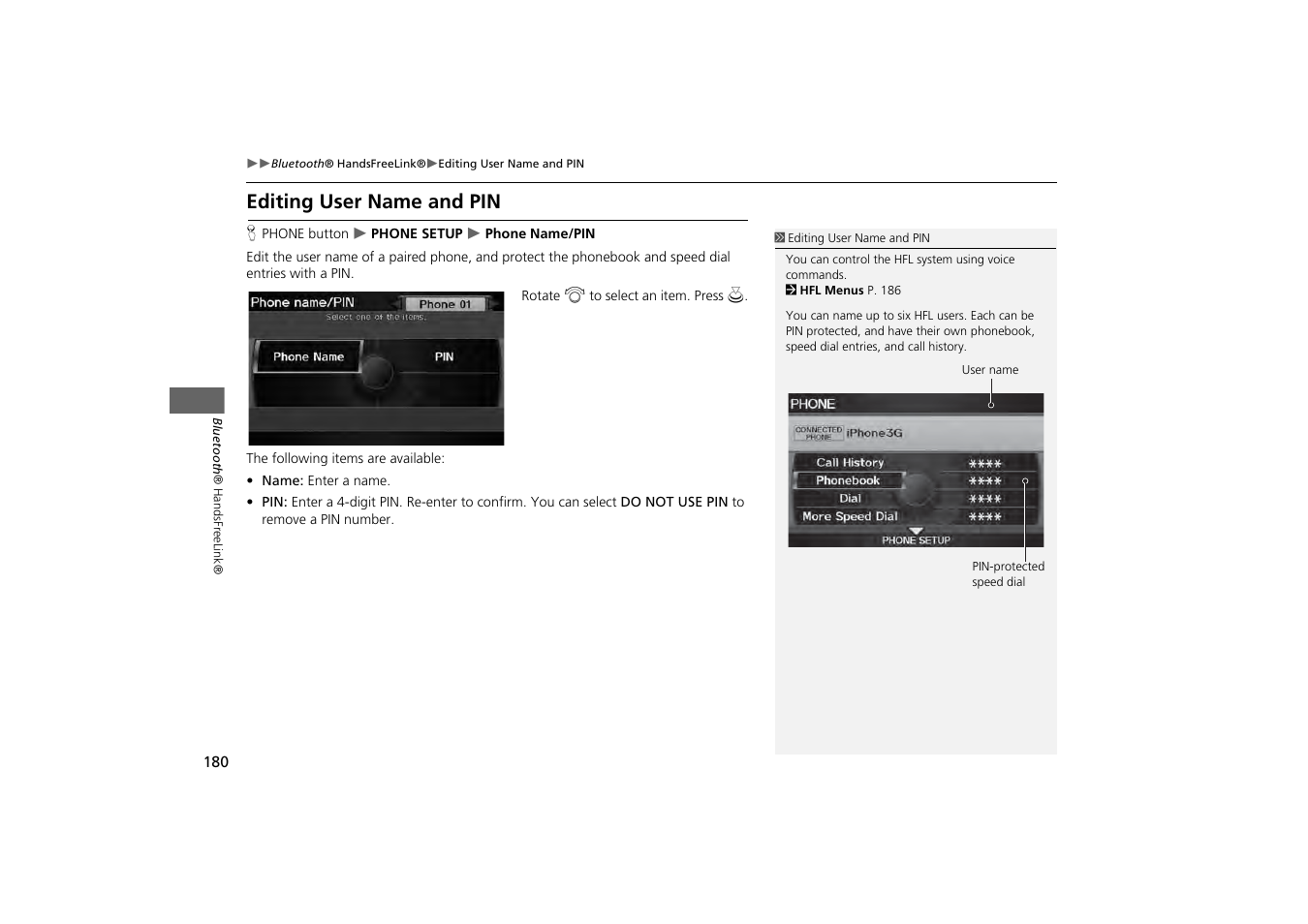 Editing user name and pin 180, Editing user name and pin | HONDA 2013 Odyssey Navigation User Manual | Page 182 / 267