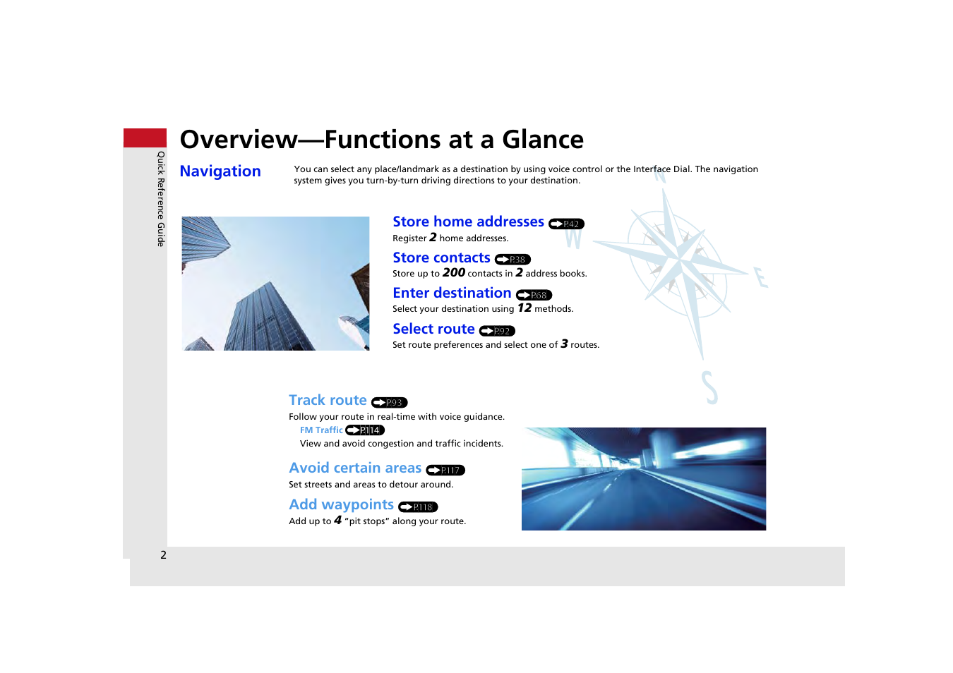 Overview—functions at a glance, Navigation | HONDA 2013 Odyssey Navigation User Manual | Page 4 / 267