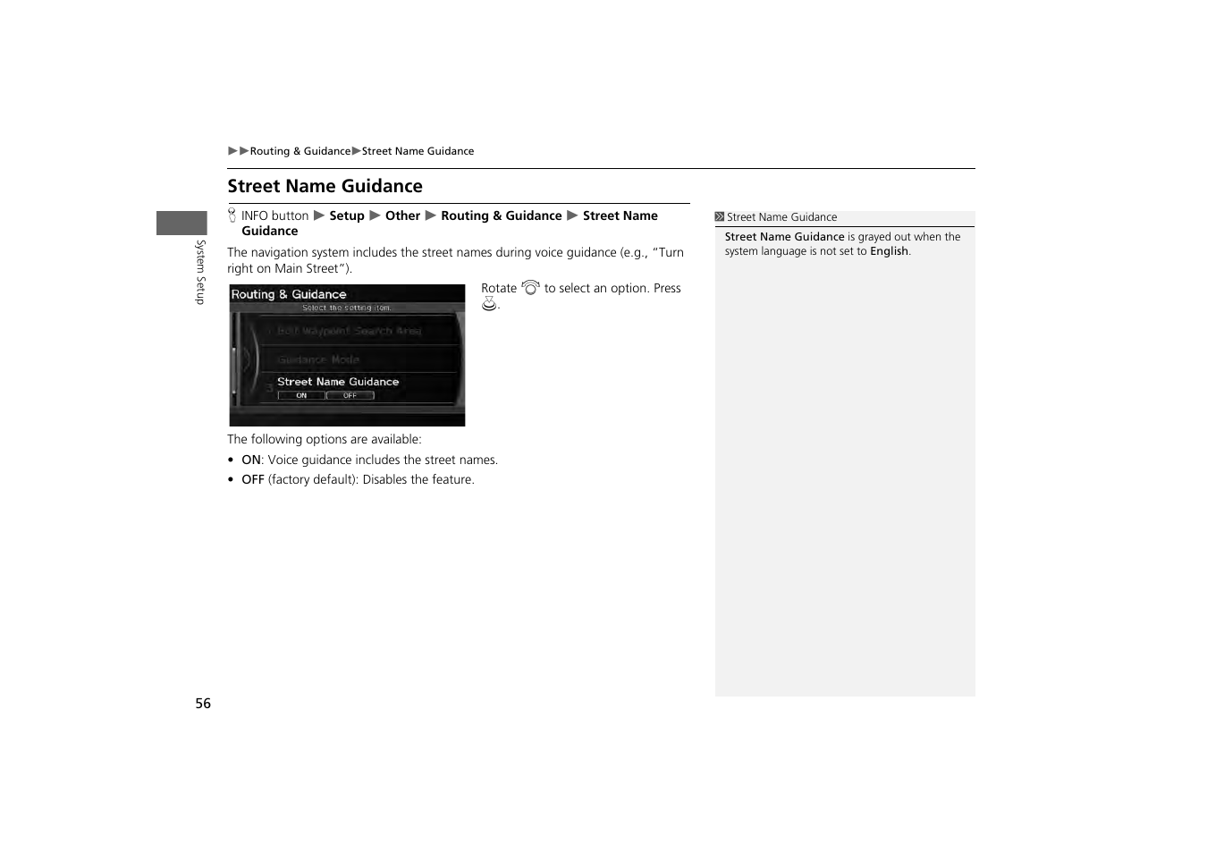 Street name guidance, 2 street name guidance, P. 56 | HONDA 2013 Odyssey Navigation User Manual | Page 58 / 267