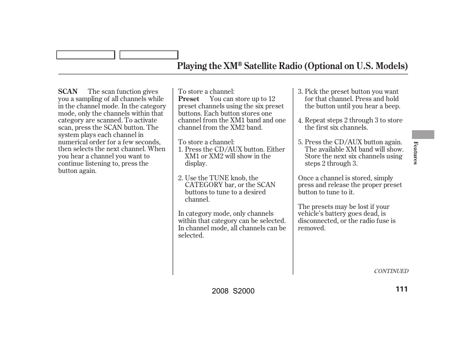 HONDA 2008 S2000 User Manual | Page 114 / 268