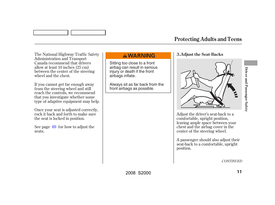 Protecting adults and teens | HONDA 2008 S2000 User Manual | Page 14 / 268