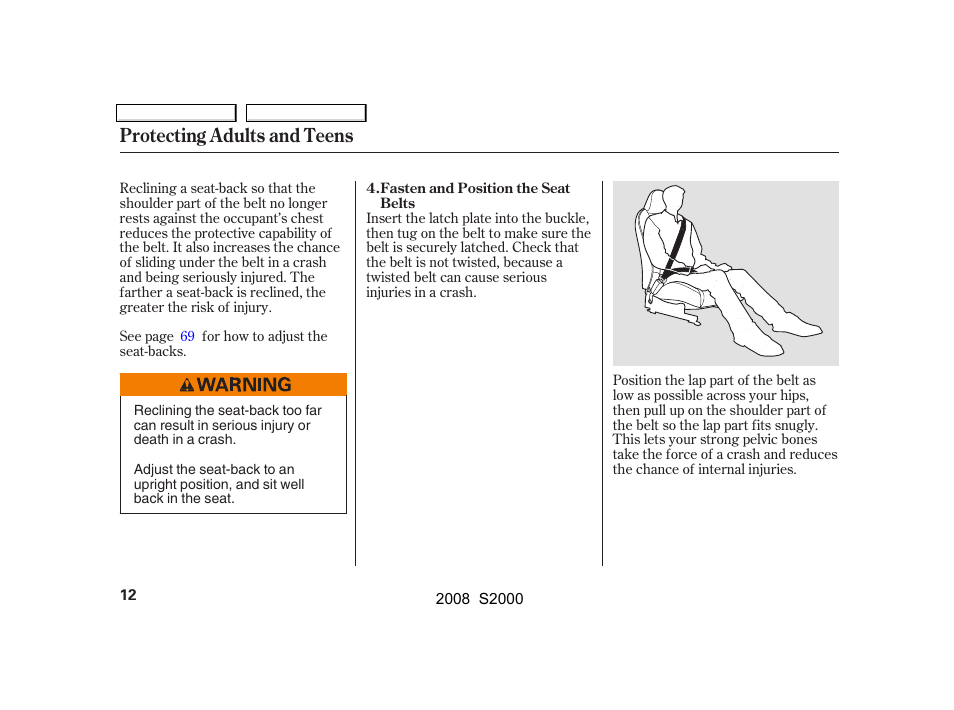 Protecting adults and teens | HONDA 2008 S2000 User Manual | Page 15 / 268