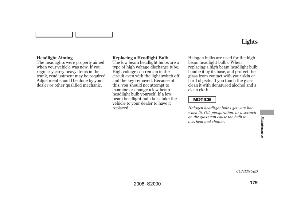 Lights | HONDA 2008 S2000 User Manual | Page 182 / 268