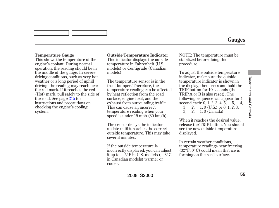 Gauges | HONDA 2008 S2000 User Manual | Page 58 / 268