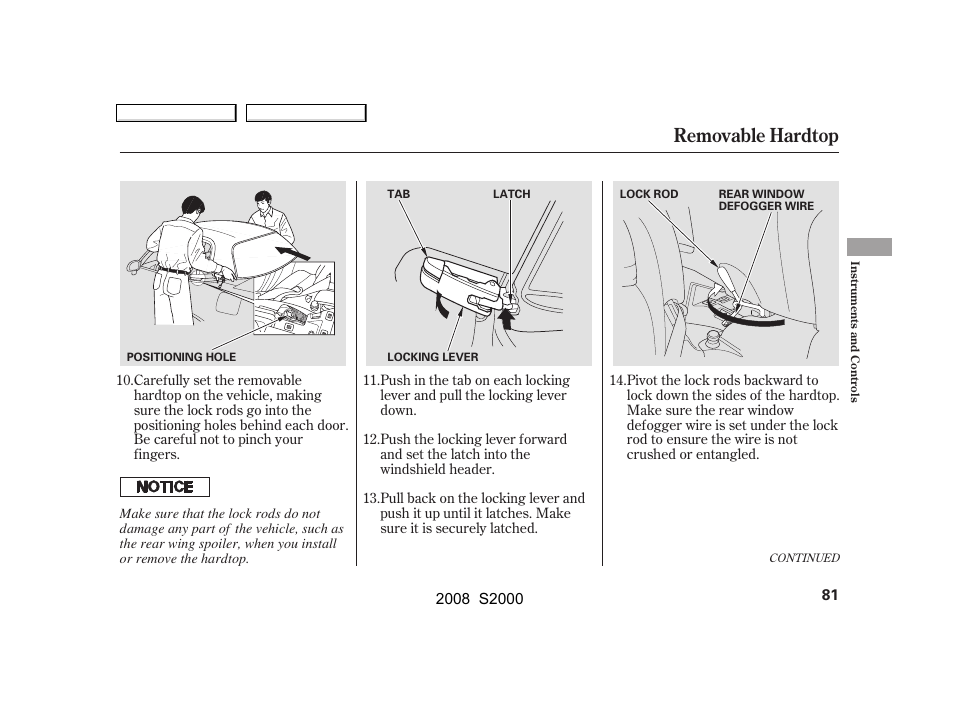 Removable hardtop | HONDA 2008 S2000 User Manual | Page 84 / 268