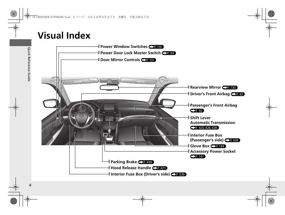 Visual index | HONDA 2013 Accord Crosstour User Manual | Page 6 / 571
