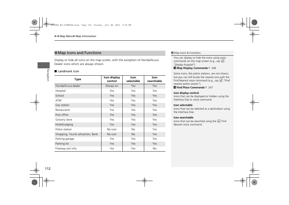 HONDA 2012 Odyssey Navigation User Manual | Page 114 / 267
