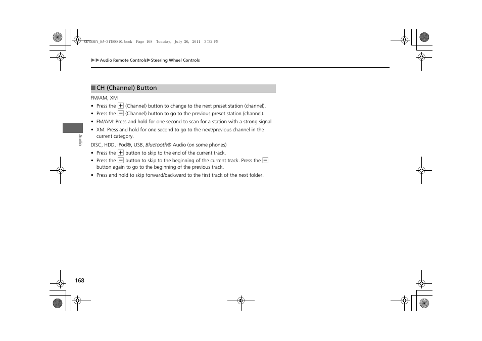 P168) | HONDA 2012 Odyssey Navigation User Manual | Page 170 / 267